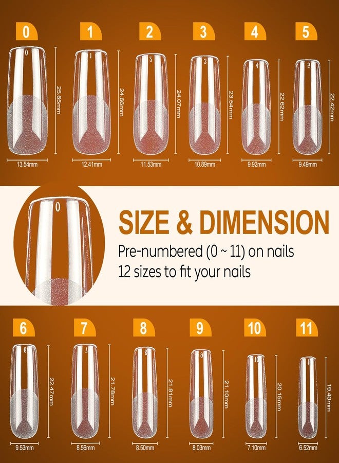 Nicedeco Medium Square Fake Nail Tips, 504Pcs Medium Soft Gel Nail Tips Pre Etched Half Matte Full Cover Clear Acrylic Gel Kit False Press on - 018 - Image 2